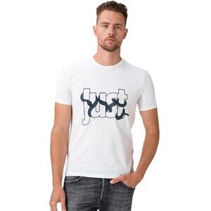 Just Cavalli Snake Graphic Print T-Shirt Mens M Short Sleeve White Casual